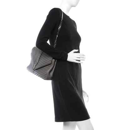 Saint Laurent Sheepskin Matelasse Chevron Monogram Large College Satchel Dark Anthracite 2 of 6