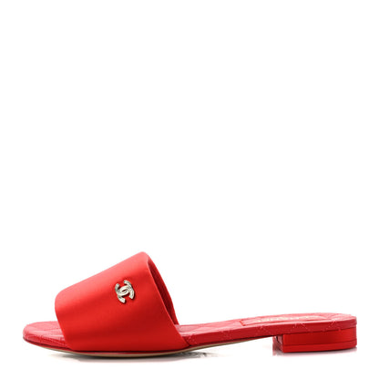 Chanel Satin Mule Sandals 37 Red 1 of 8
