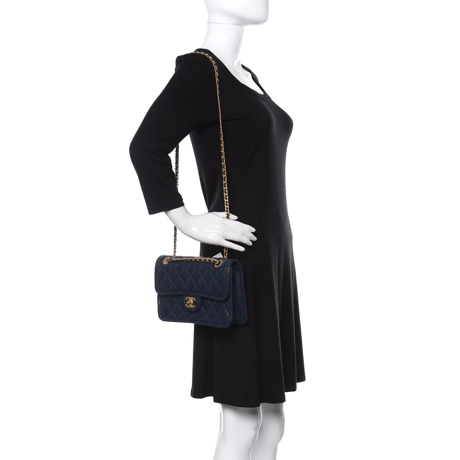 Chanel Caviar Quilted Medium Sweet Classic Flap Navy Blue 2 of 10