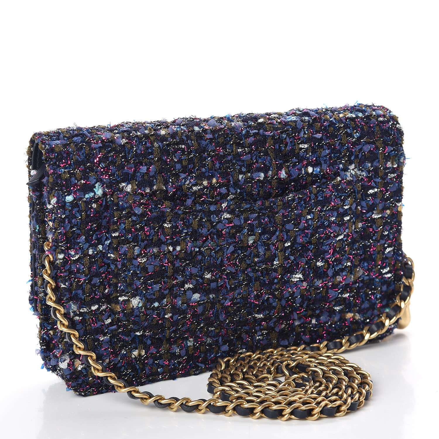 Chanel Tweed Charms Wallet On Chain WOC Blue Purple Khaki Pink 3 of 11