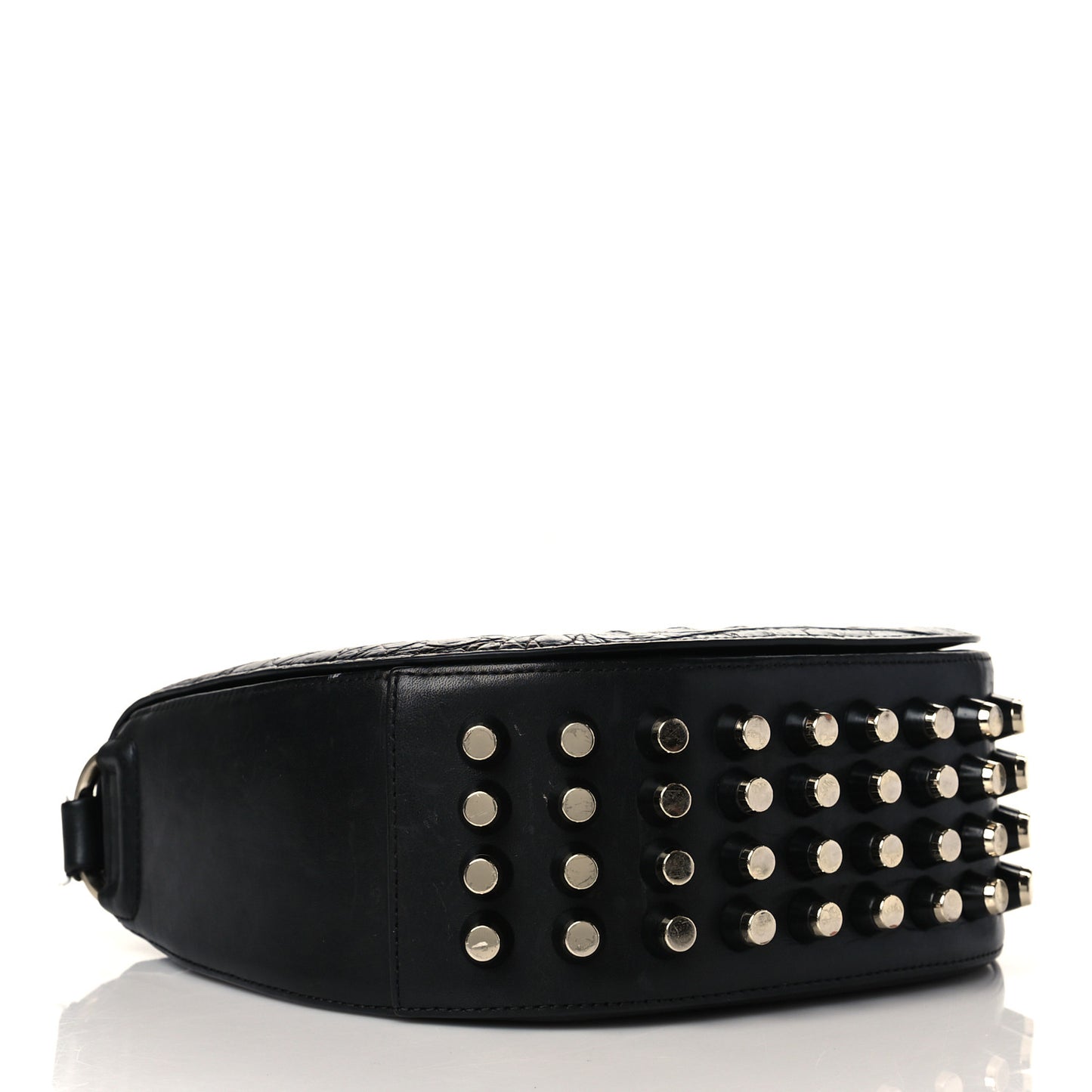 Calfskin Crocodile Embossed Small Lia Sling Black Pale Gold Hardware