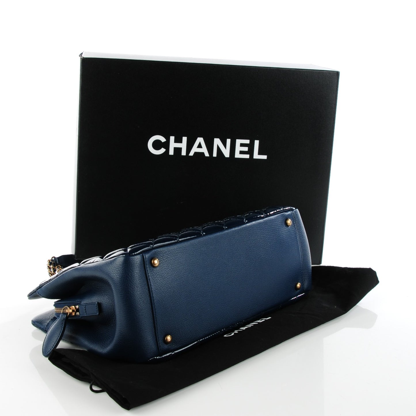 Patent Goatskin Quilted Small CC Eyelet Tote Blue