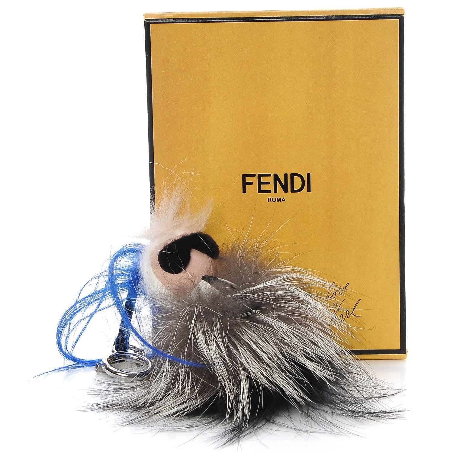 Fendi Mink Fox Goat Fur Mini Karlito Bag Charm Blue 7 of 7