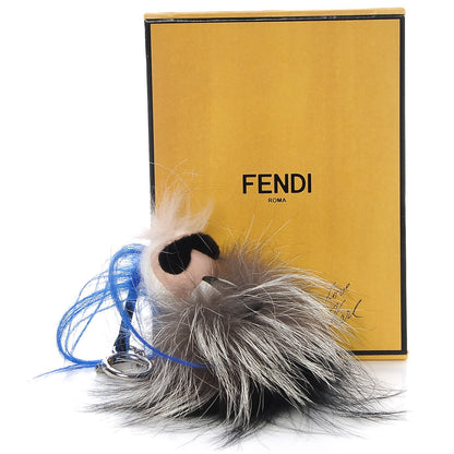 Fendi Mink Fox Goat Fur Mini Karlito Bag Charm Blue 7 of 7