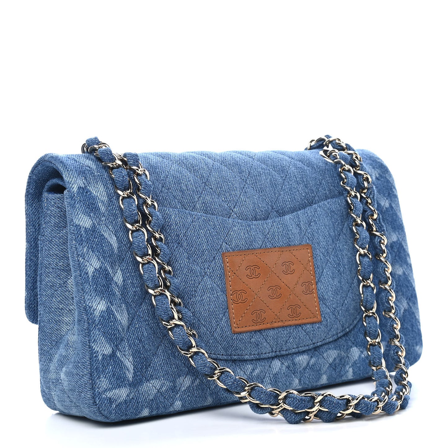 Denim Quilted Medium Double Flap Blue