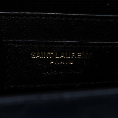 Saint Laurent Grain De Poudre Textured Mixed Matelasse Triquilt Medium Monogram Satchel Deep Marine 6 of 13