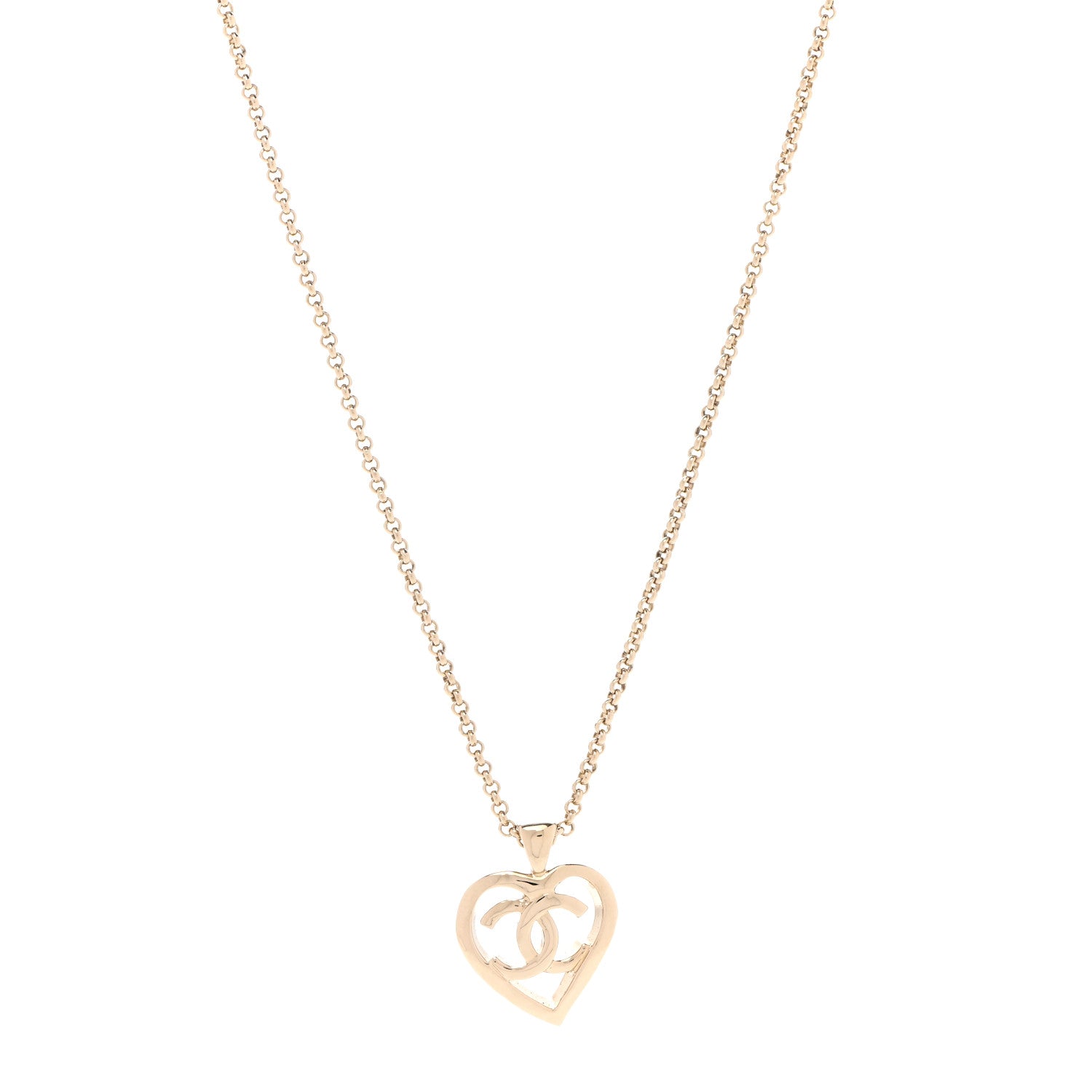 Chanel CC Heart Chain Pendant Necklace Gold 1 of 7