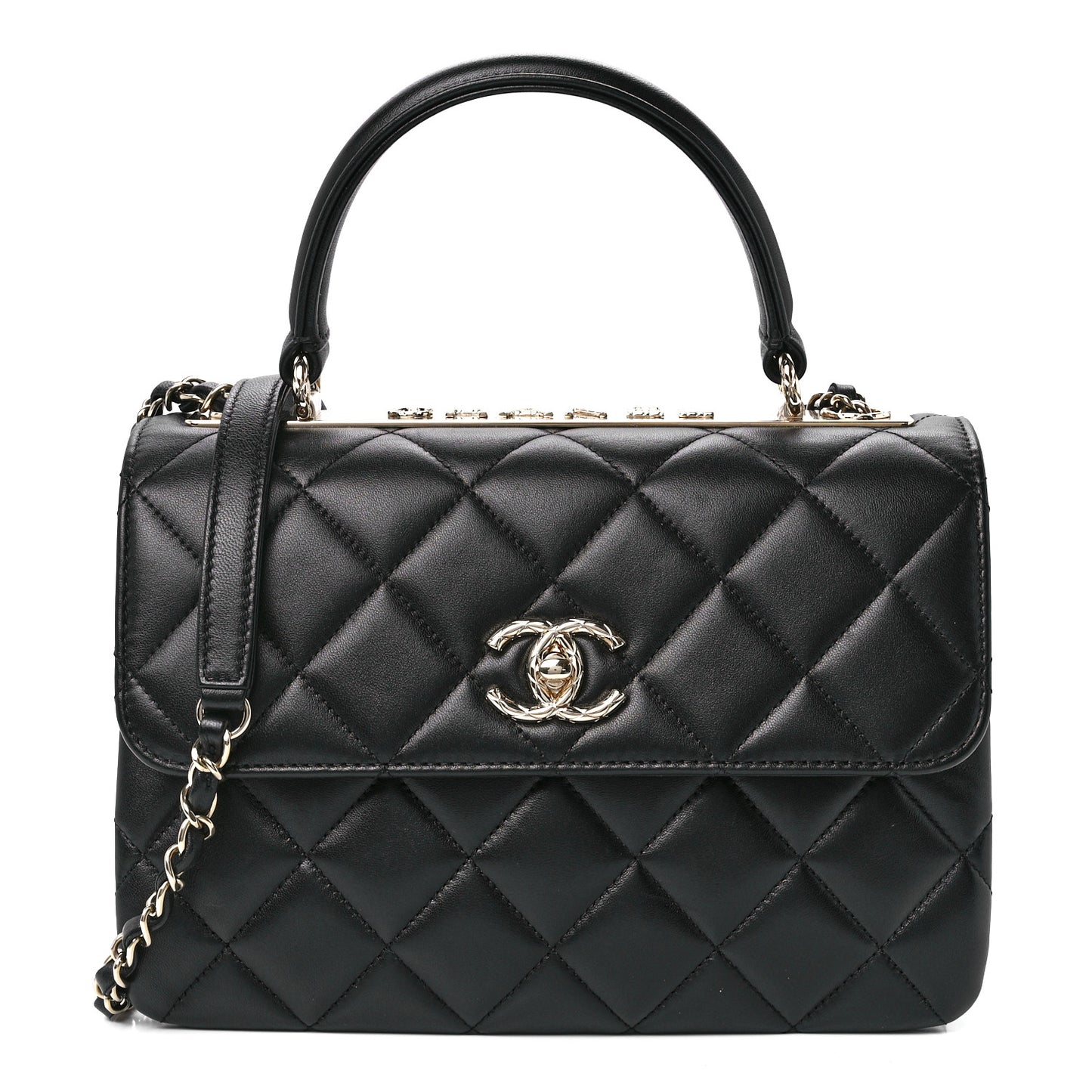 Lambskin Quilted Small Trendy CC Dual Handle Flap Bag Black