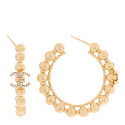 Chanel Crystal Bead CC Hoop Earrings Gold 1 of 4