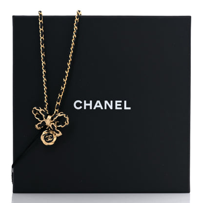 Chanel Metal Lambskin Chain CC Bow Necklace Black Gold 5 of 5