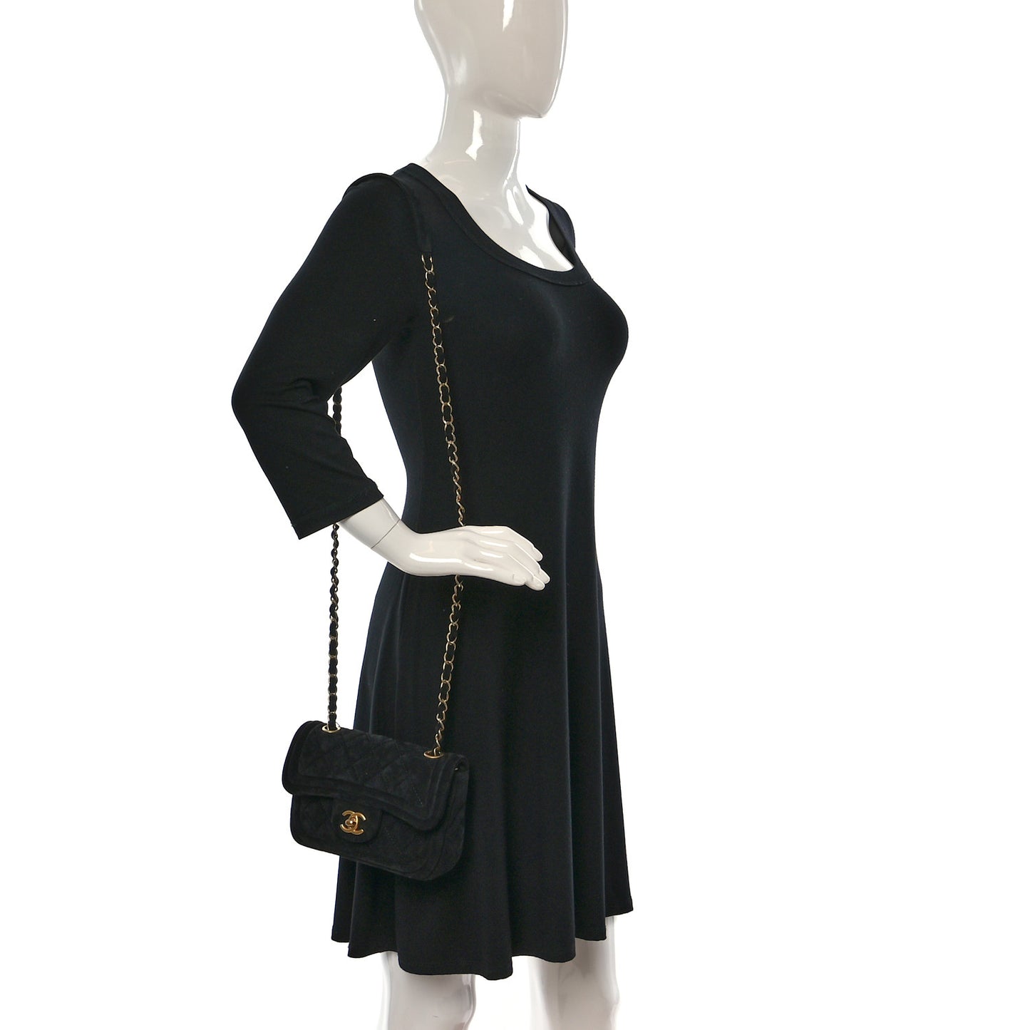 Suede Quilted Mini Double Frame Flap Black