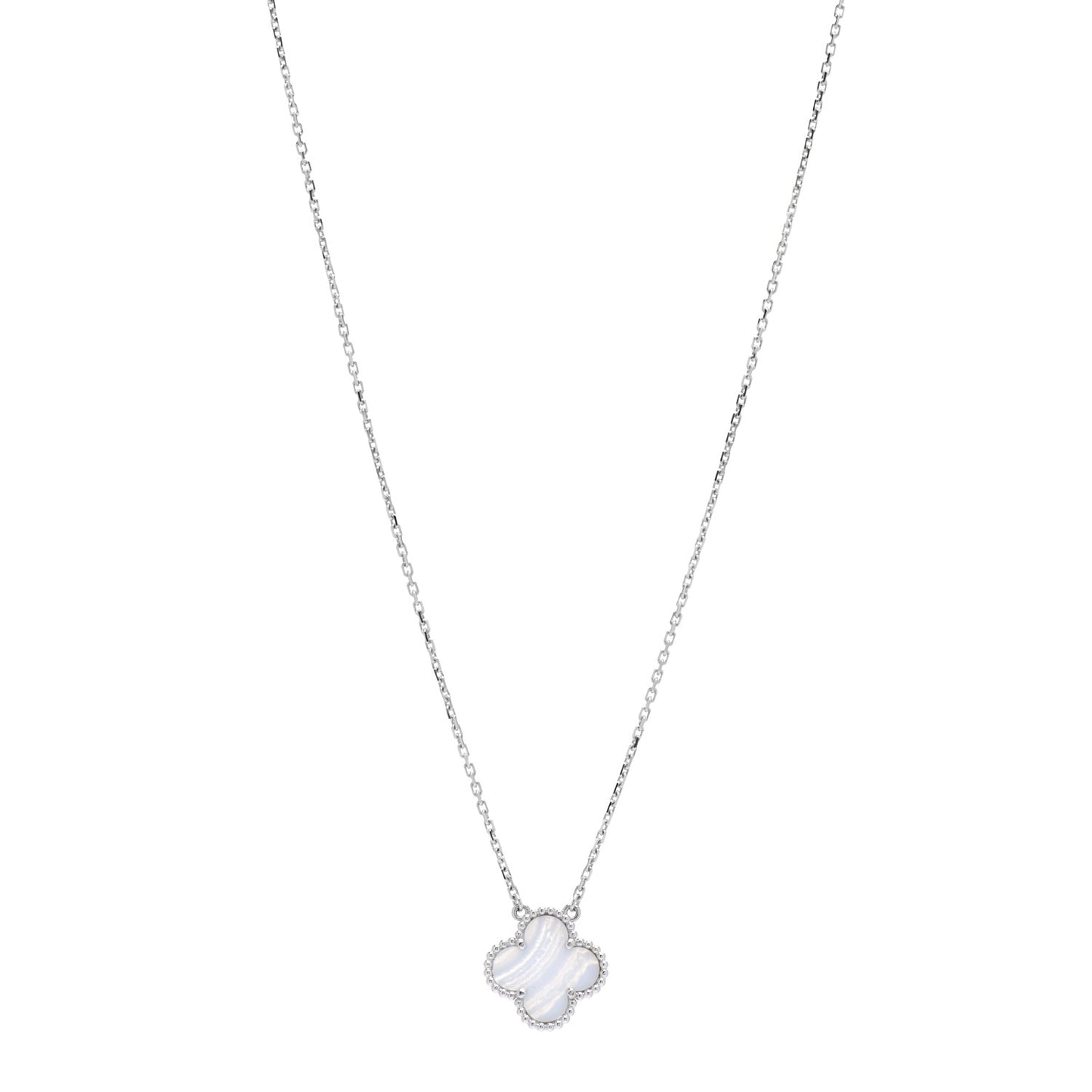 18K White Gold Chalcedony Vintage Alhambra Pendant Necklace