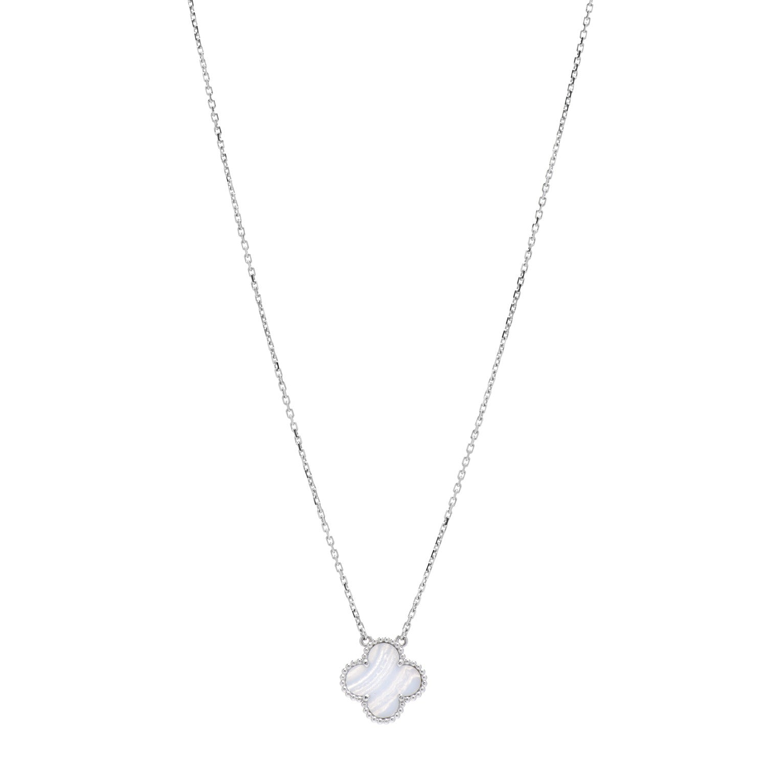 Van Cleef & Arpels 18K White Gold Chalcedony Vintage Alhambra Pendant Necklace 1 of 5