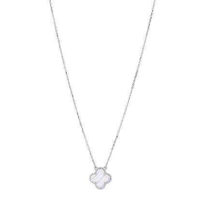 Van Cleef & Arpels 18K White Gold Chalcedony Vintage Alhambra Pendant Necklace 1 of 5