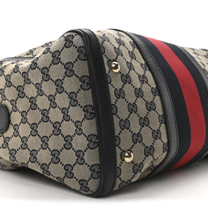 Gucci Monogram Selleria Calfskin Vintage Web Medium Boston Beige Blue 9 of 10