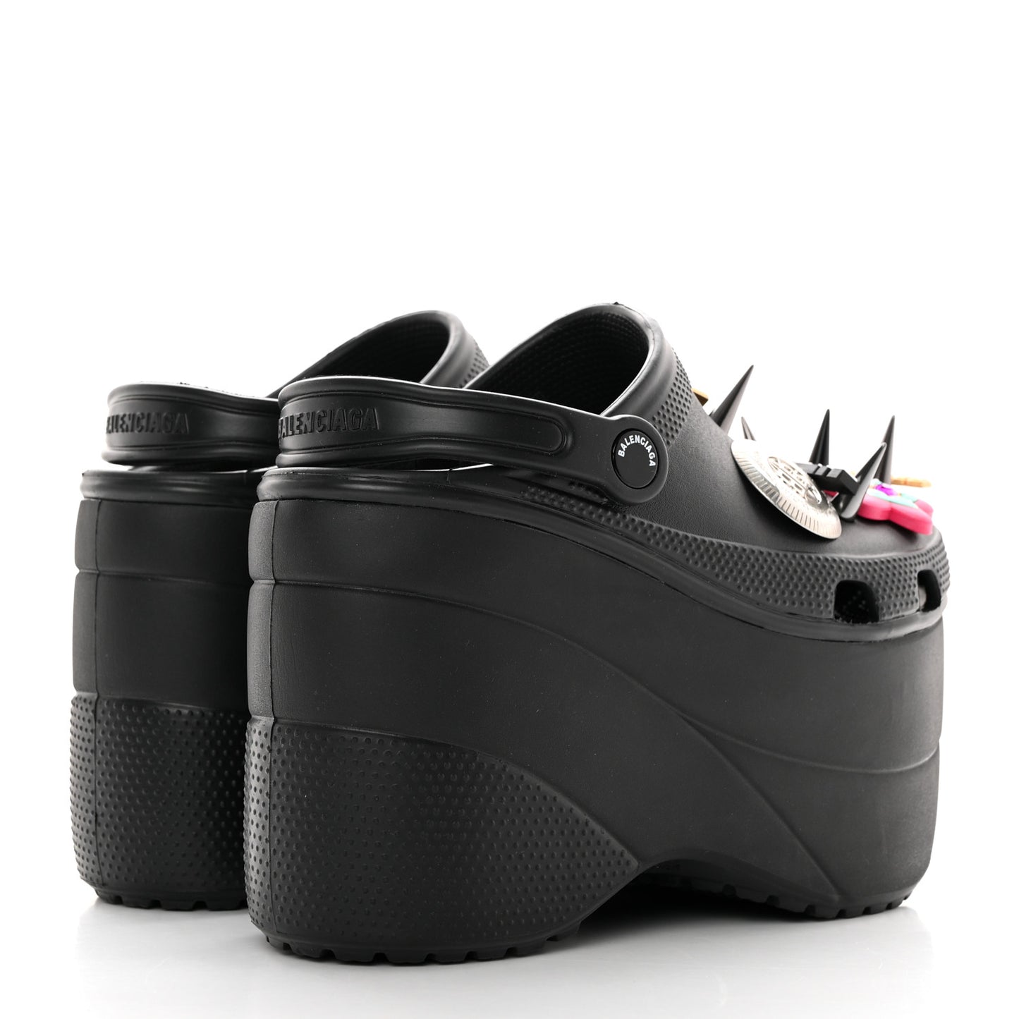 X CROCS Rubber Textured Spiked Womens Platform Sandals 37 Black