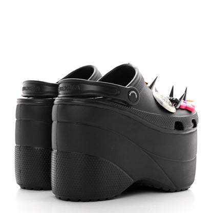 Balenciaga X CROCS Rubber Textured Spiked Womens Platform Sandals 37 Black 4 of 12