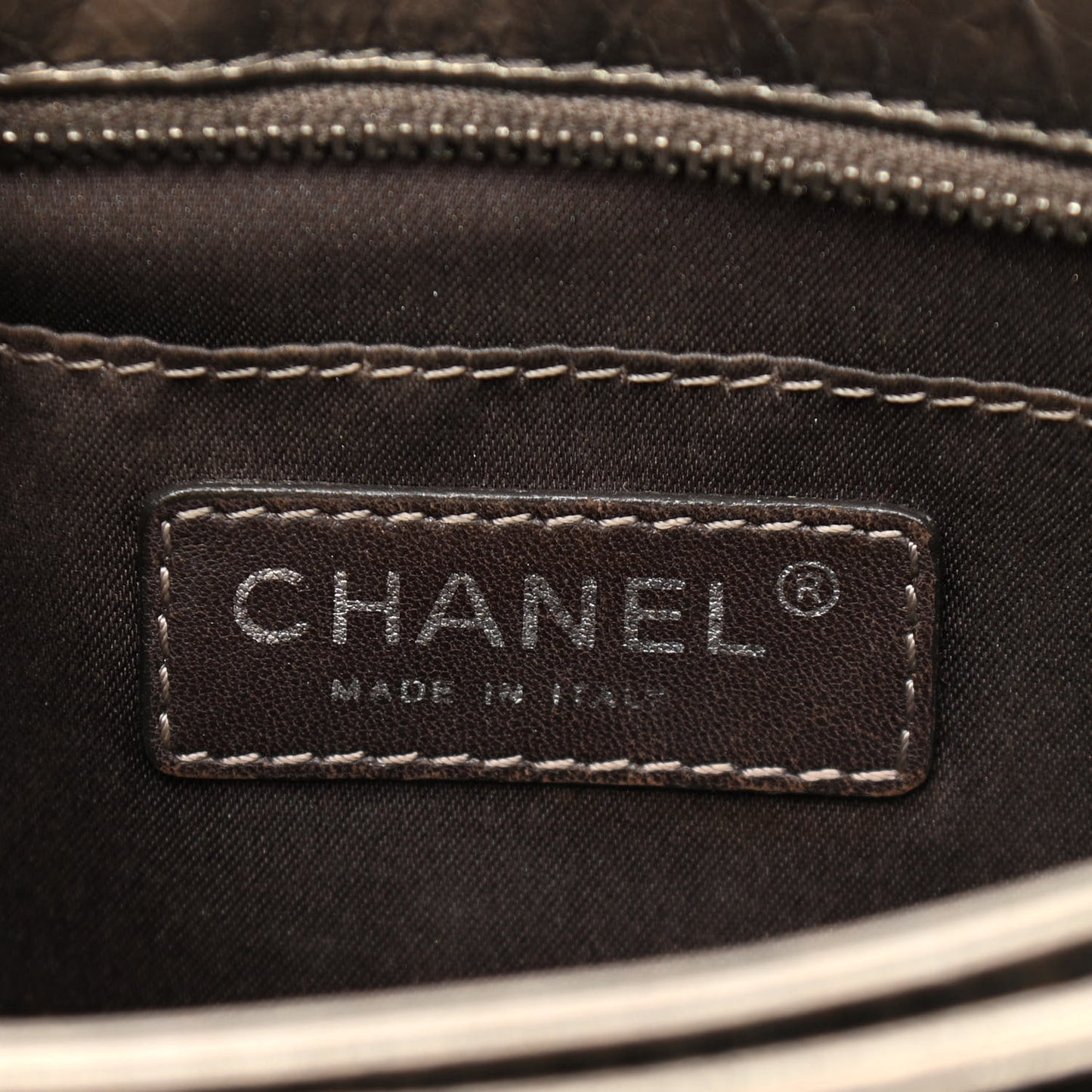 Metallic Crackled Calfskin Medium Clam's Pocket Flap Dark Silver