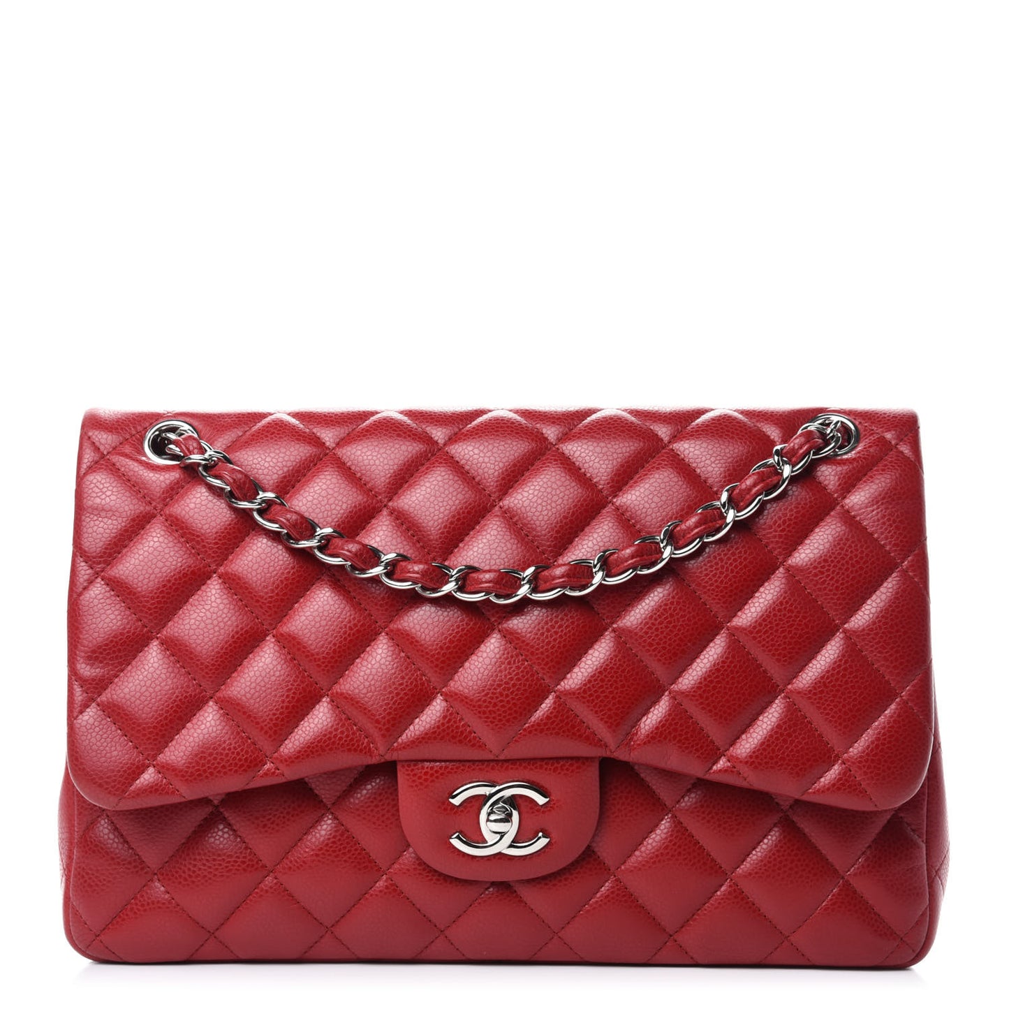 Caviar Quilted Jumbo Double Flap Red