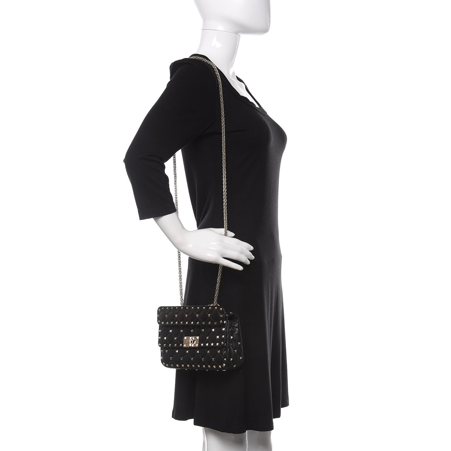 Lambskin Small Rockstud Spike Shoulder Bag Black