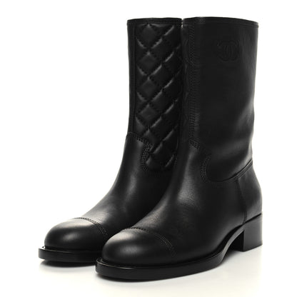 Chanel Calfskin Quilted CC Boots 38 Black 3 of 9