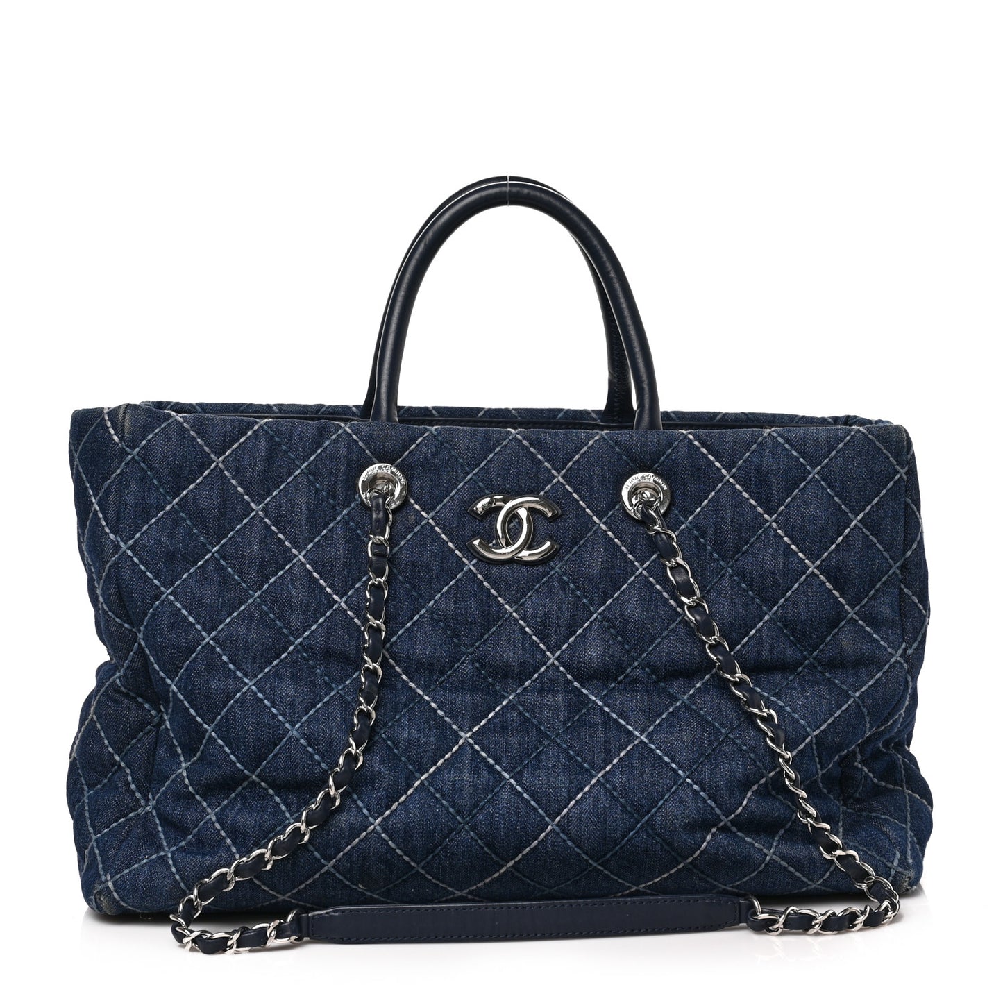 Denim Quilted Large Coco Handle Shopping Tote Blue