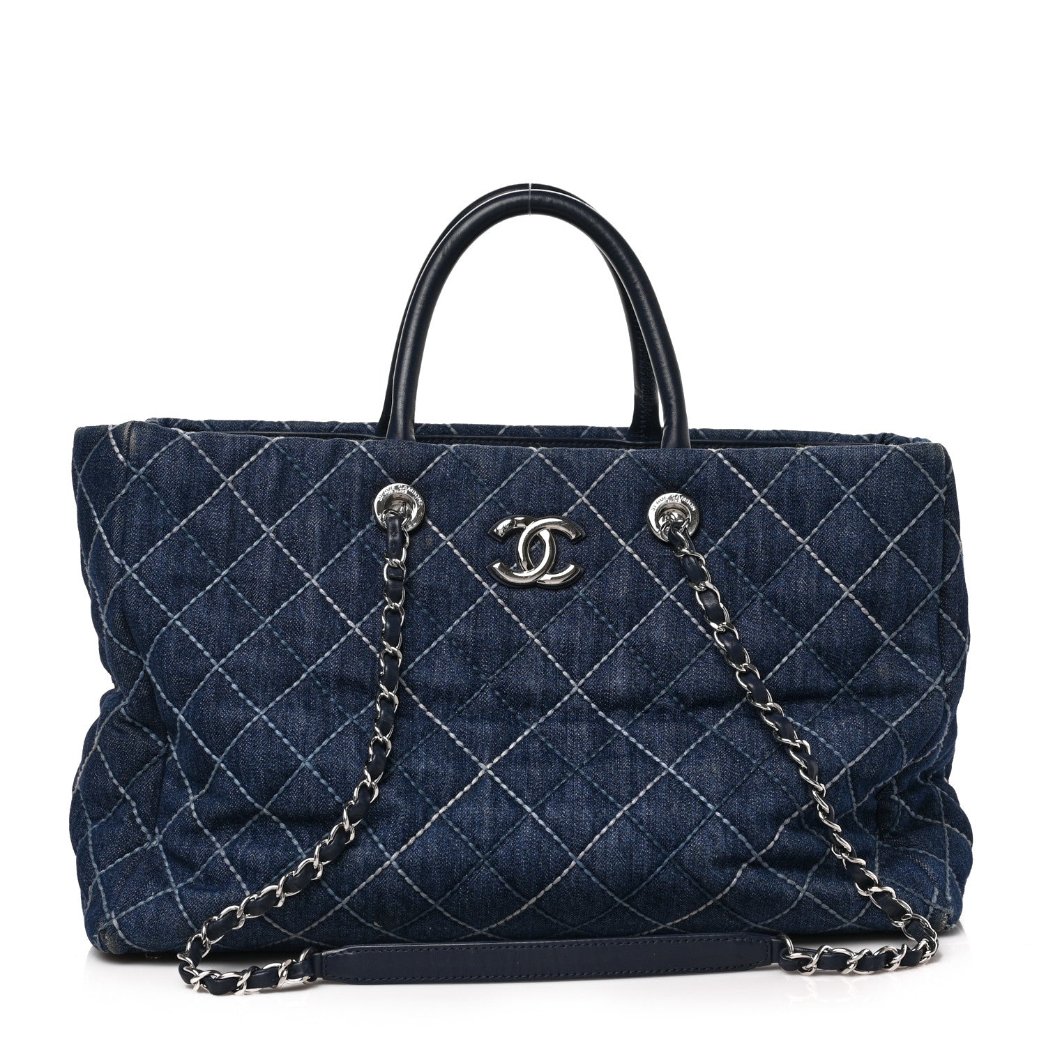 Chanel Denim Quilted Large Coco Handle Shopping Tote Blue 1 of 9