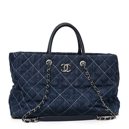 Chanel Denim Quilted Large Coco Handle Shopping Tote Blue 1 of 9