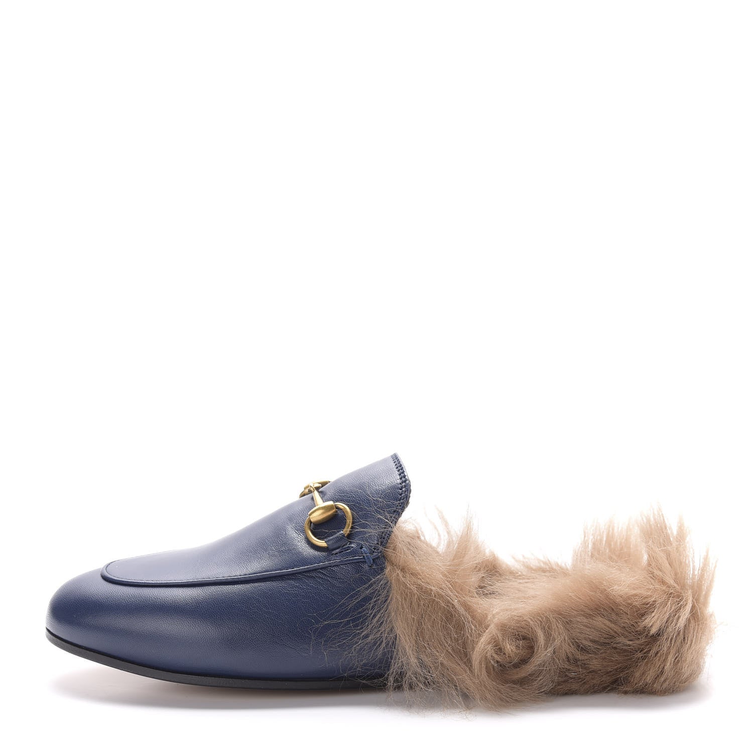 Gucci Malaga Kid Fur Womens Princetown Slippers 36.5 Blue Agata 1 of 9