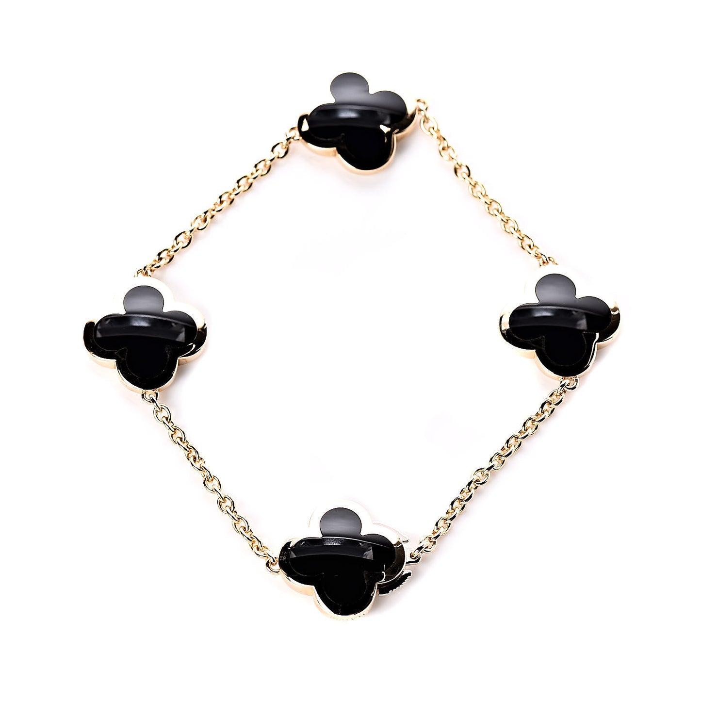 18K Yellow Gold Black Onyx 4 Motifs Pure Alhambra Bracelet