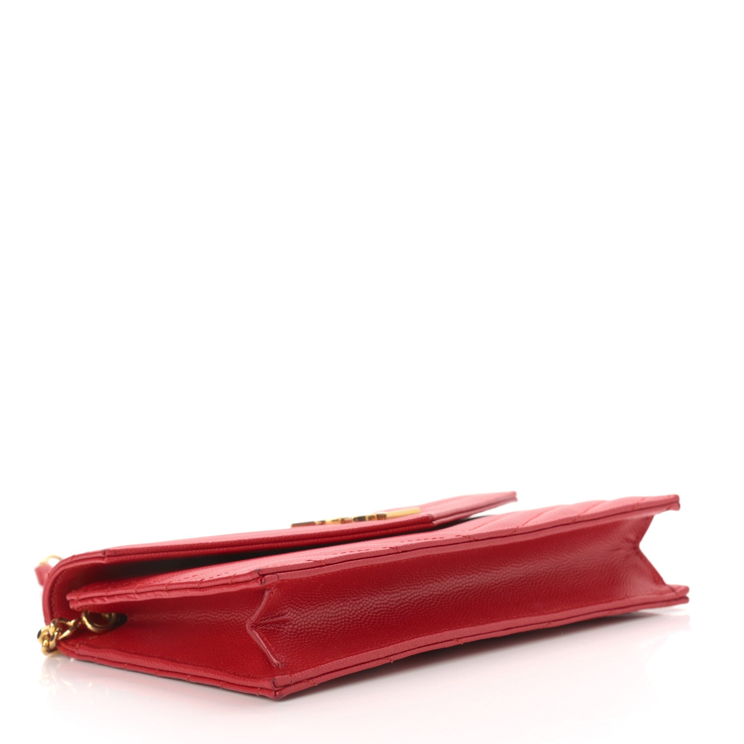 Saint Laurent Grain De Poudre Matelasse Chevron Monogram Envelope Chain Wallet New Red 4 of 16