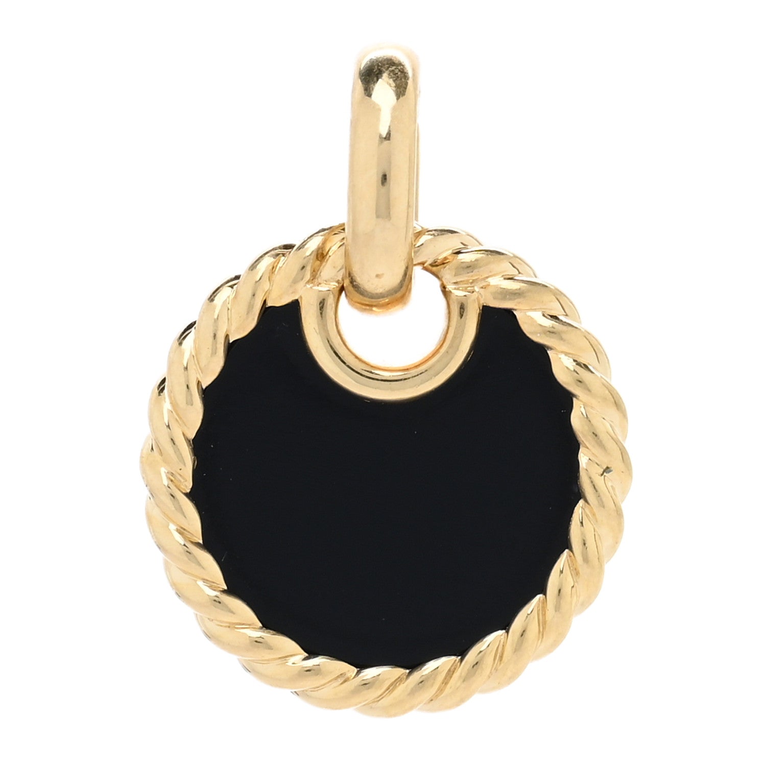 David Yurman 18K Yellow Gold Onyx Mother of Pearl 15.5mm Elements Disc Pendant 1 of 3