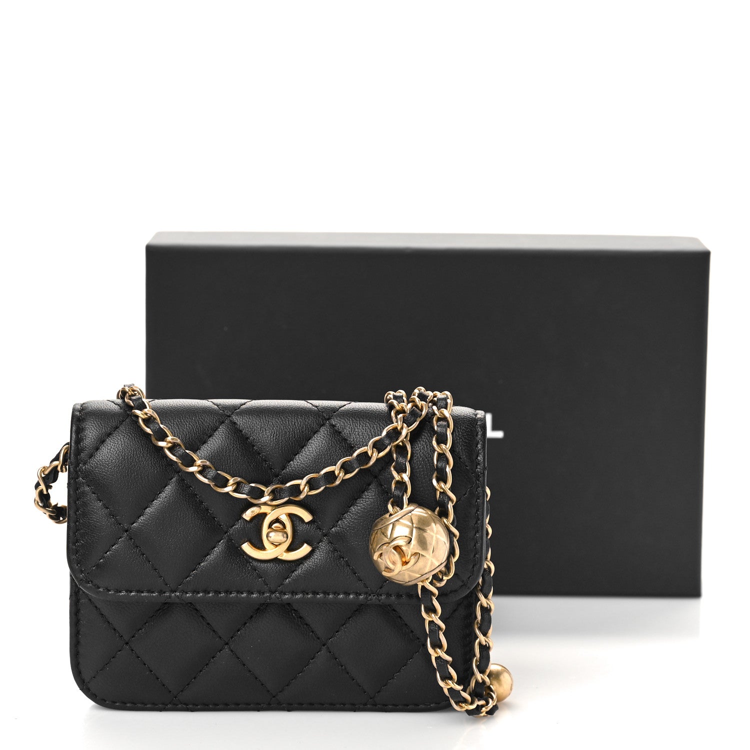 Chanel Lambskin Quilted Pearl Crush Clutch With Chain Black 10 of 10