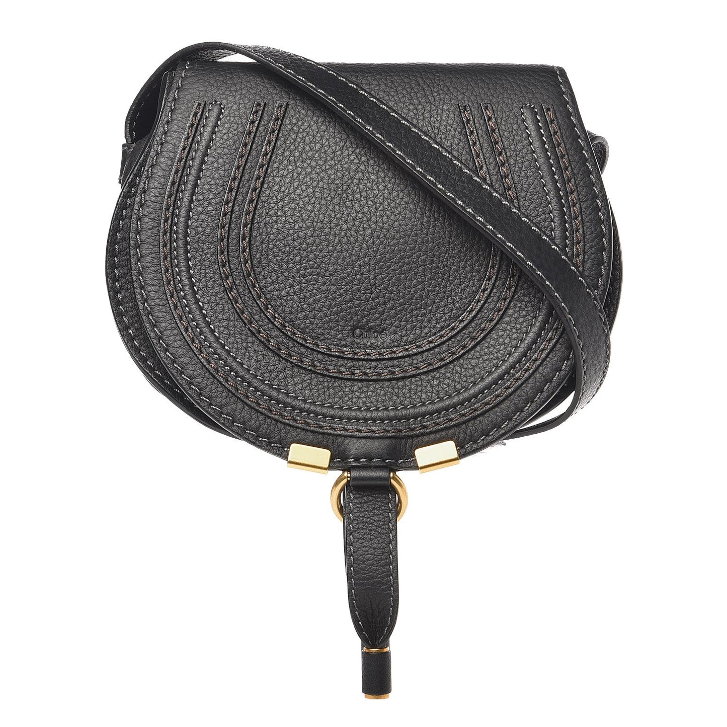 Calfskin Mini Marcie Round Crossbody Bag Black
