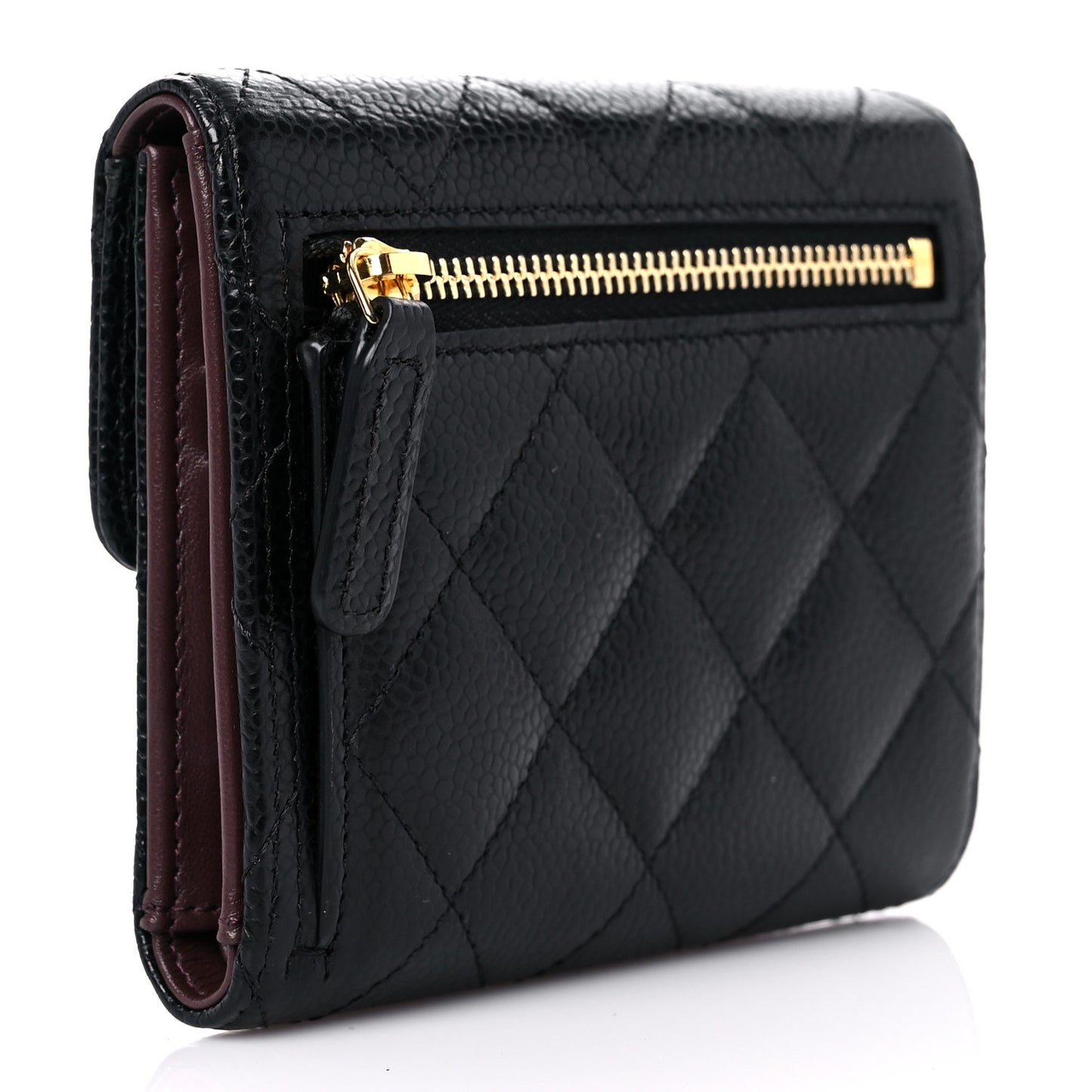 Caviar Quilted Compact Flap Wallet Black