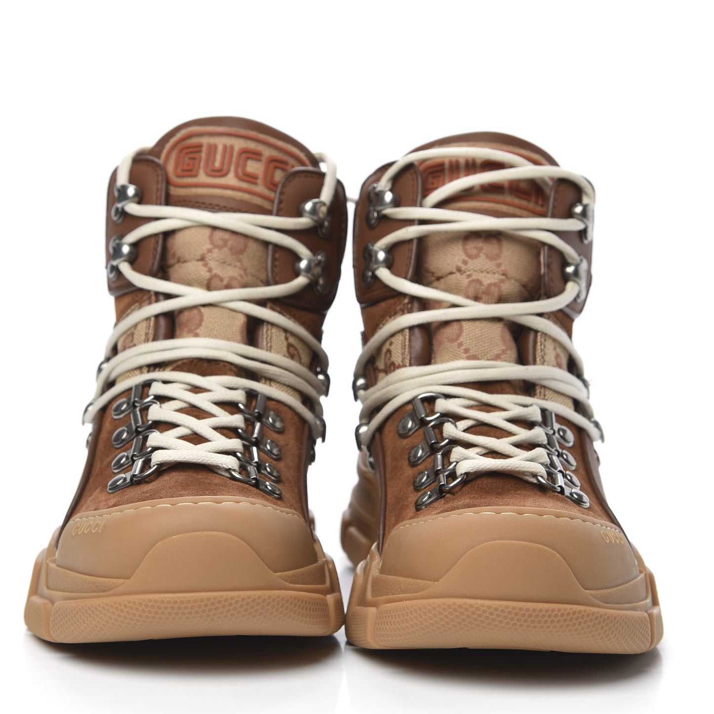 X SEGA Suede Calfskin GG Monogram Womens Flashtrek High-Top Sneakers 36 New Cuir Beige Ruggine