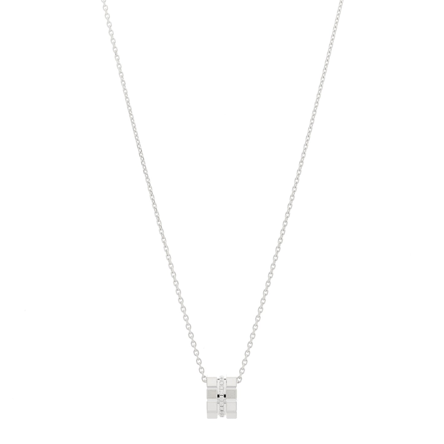 18K White Gold Diamond Ice Cube Pendant Necklace