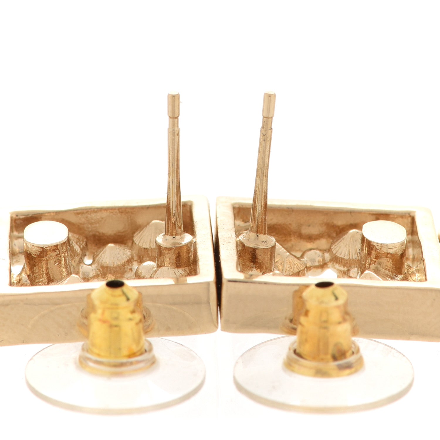 Chanel Crystal Pearl CC Square Drop Earrings Gold 3 of 5