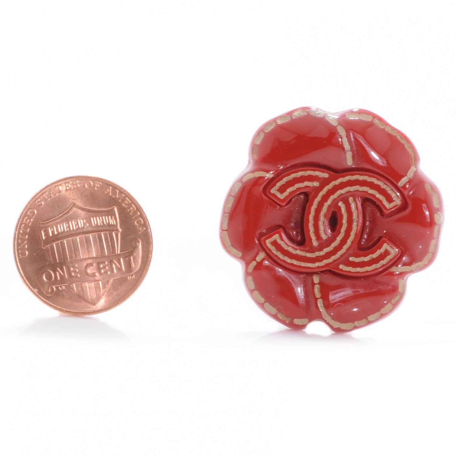 Chanel Resin CC Camellia Clip On Earrings Red 2 of 5