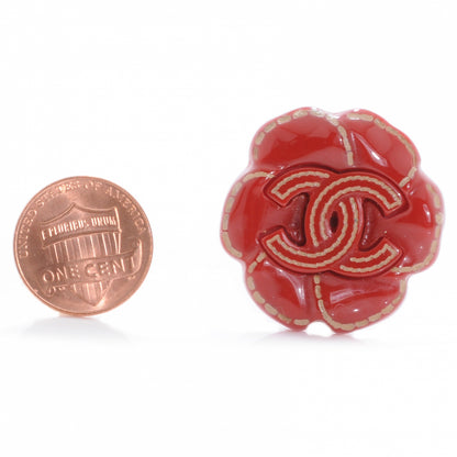 Chanel Resin CC Camellia Clip On Earrings Red 2 of 5