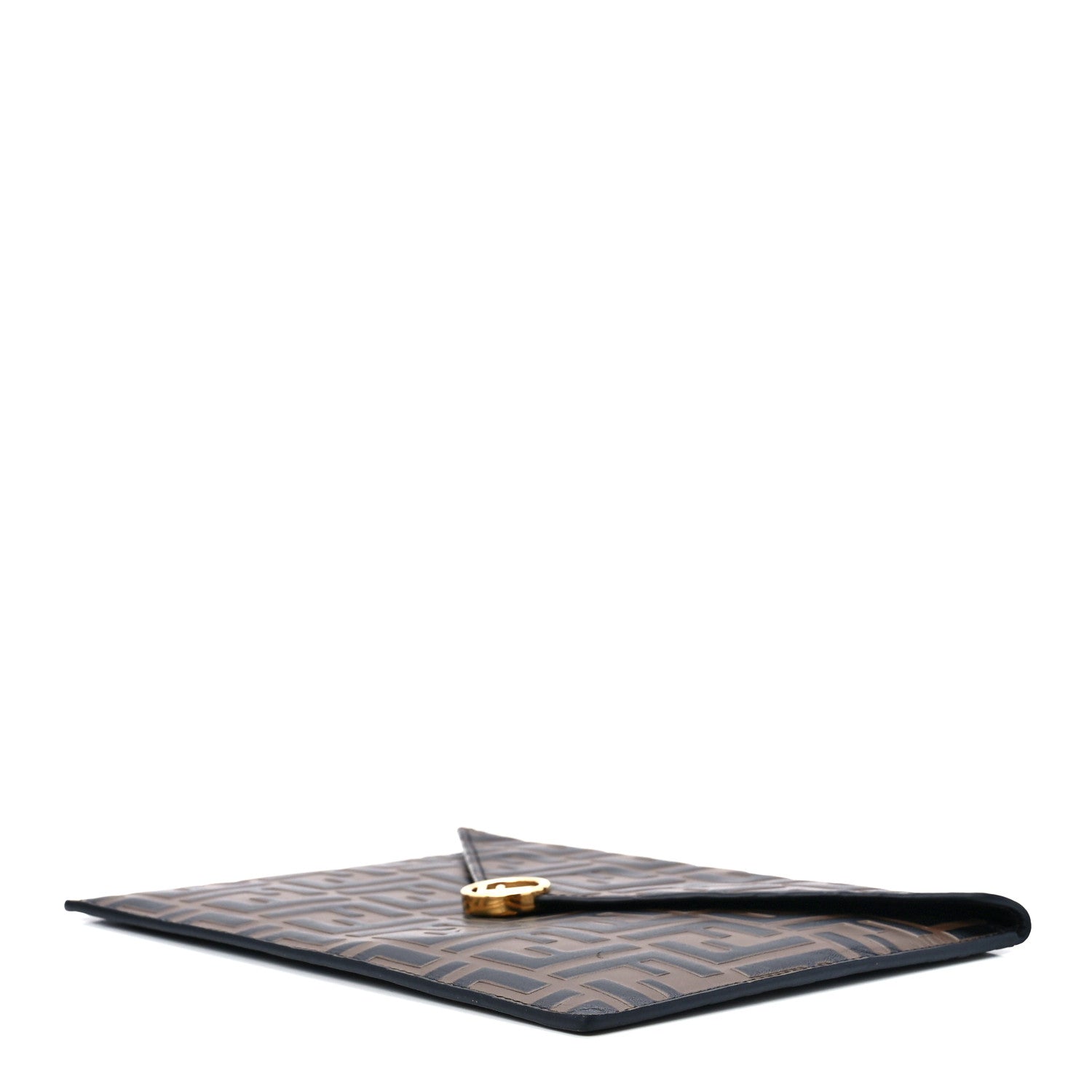 Fendi Vitello Soft F is Fendi Bi-Color FF 1974 Embossed Envelope Pouch Maya Black 11 of 13