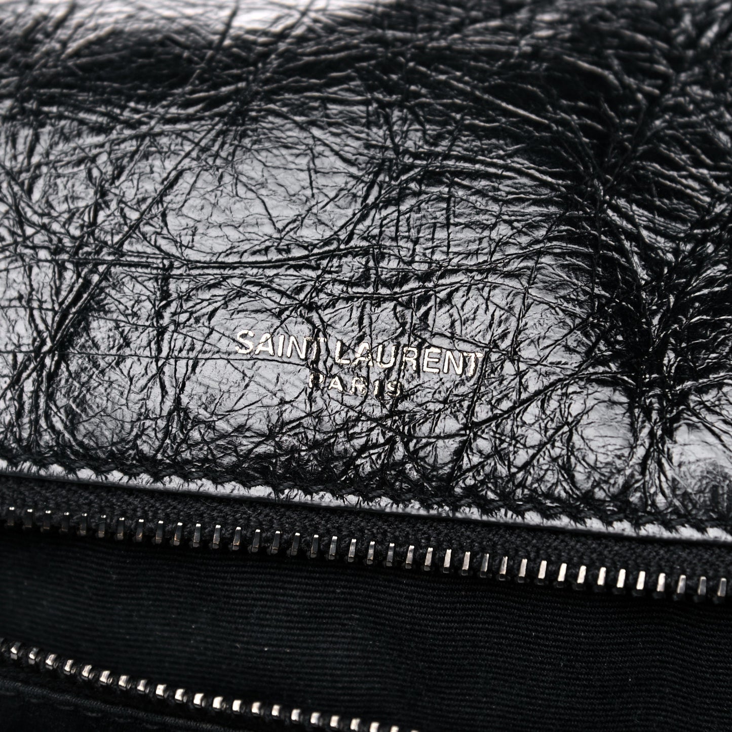 Crinkled Calfskin Matelasse Monogram Medium Niki Chain Satchel Black