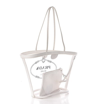 Prada Plexiglass Calfskin Small Shopper Tote White 3 of 8
