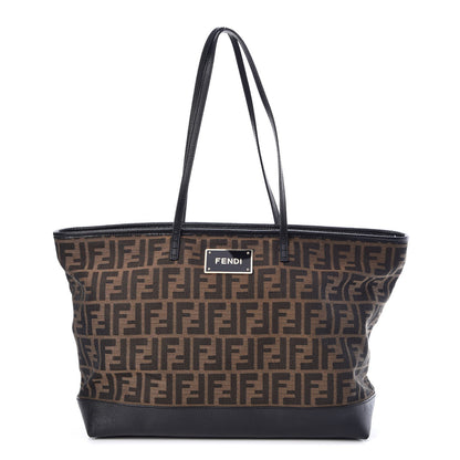 Fendi Zucca Vitello Elite Medium Roll Tote Tobacco Black 1 of 12