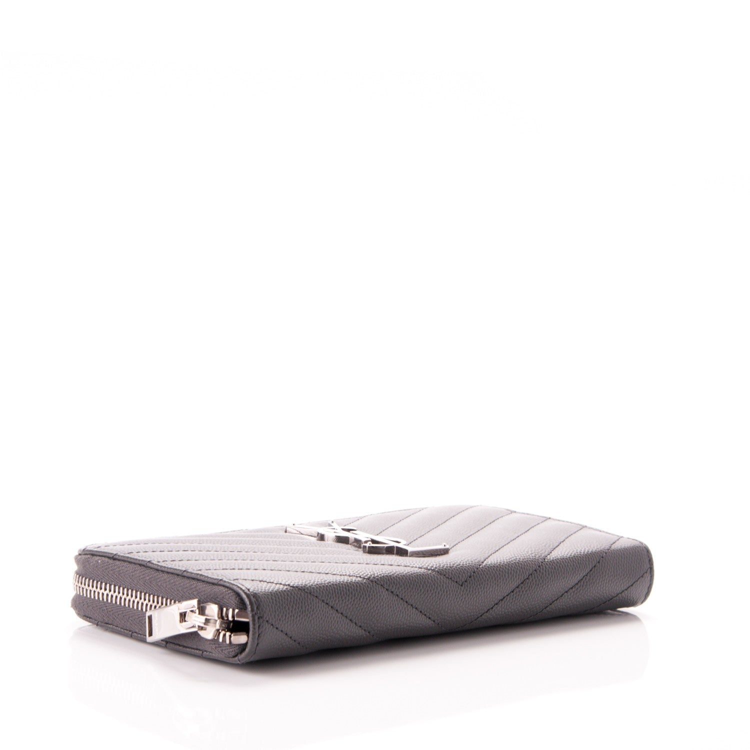 Saint Laurent Grain De Poudre Matelasse Chevron Monogram Zip Around Wallet Dark Anthracite 4 of 6