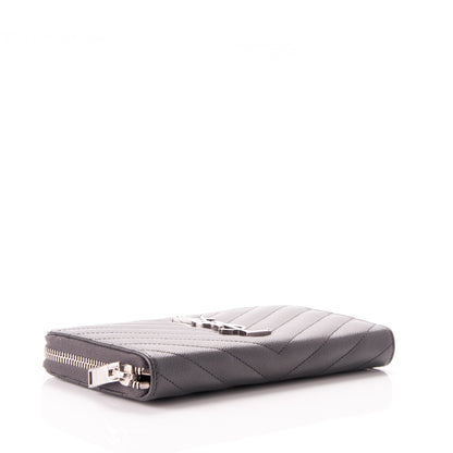 Saint Laurent Grain De Poudre Matelasse Chevron Monogram Zip Around Wallet Dark Anthracite 4 of 6
