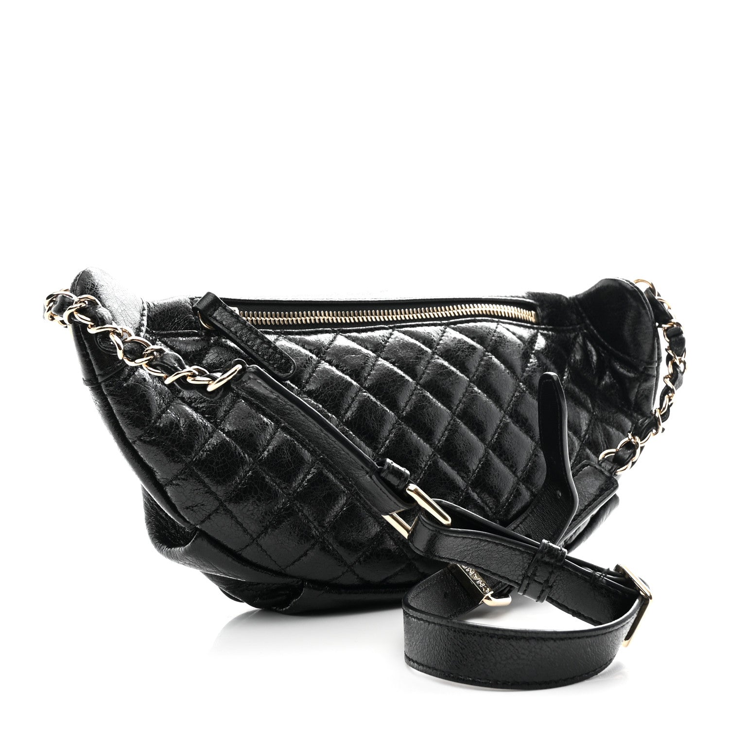 Chanel Crumpled Glazed Lambskin Quilted Waist Bag Fanny Pack Black 3 of 10