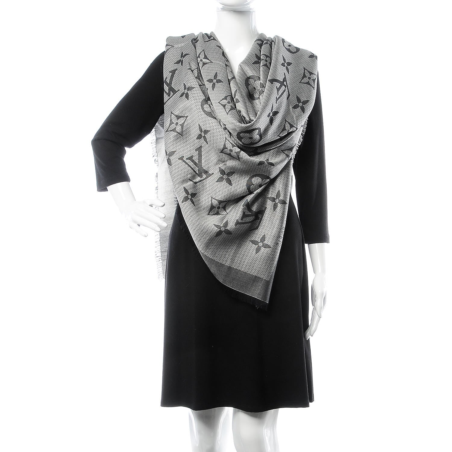 Louis Vuitton Silk Wool Beyond Monogram Shawl Silver 2 of 5