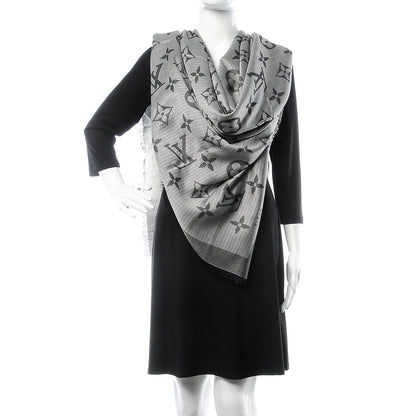 Louis Vuitton Silk Wool Beyond Monogram Shawl Silver 2 of 5