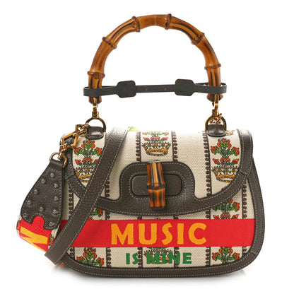 Gucci Canvas Calfskin 100 Centennial Music Medium Bamboo 1947 Top Handle Bag Multicolor 1 of 11